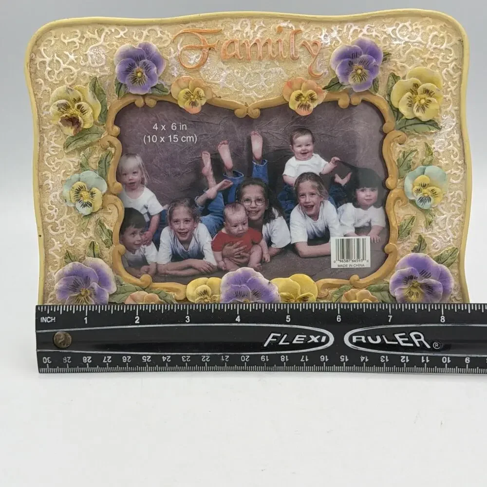 Vintage Picture Frame Ceramic Cottagecore Y2K Roses Floral Yellow 4x6 Family Mom